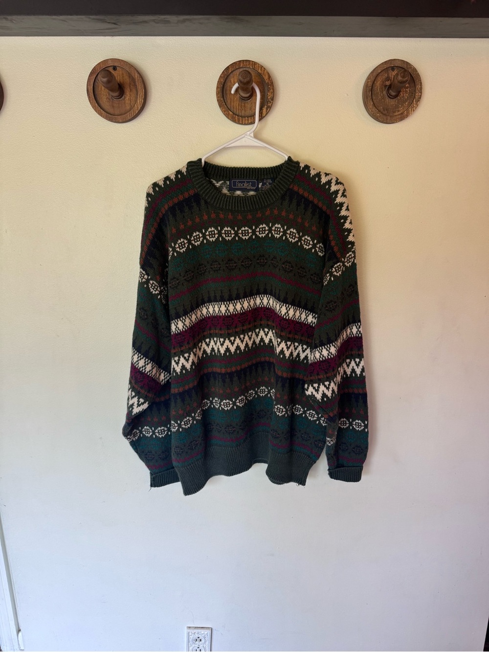 Vintage Finalist Men's Dark Green Fair Isle Grandpa Crewneck Sweater XL